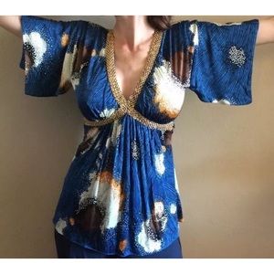 (a167) gold chain cross cross kimono blouse SKY XS